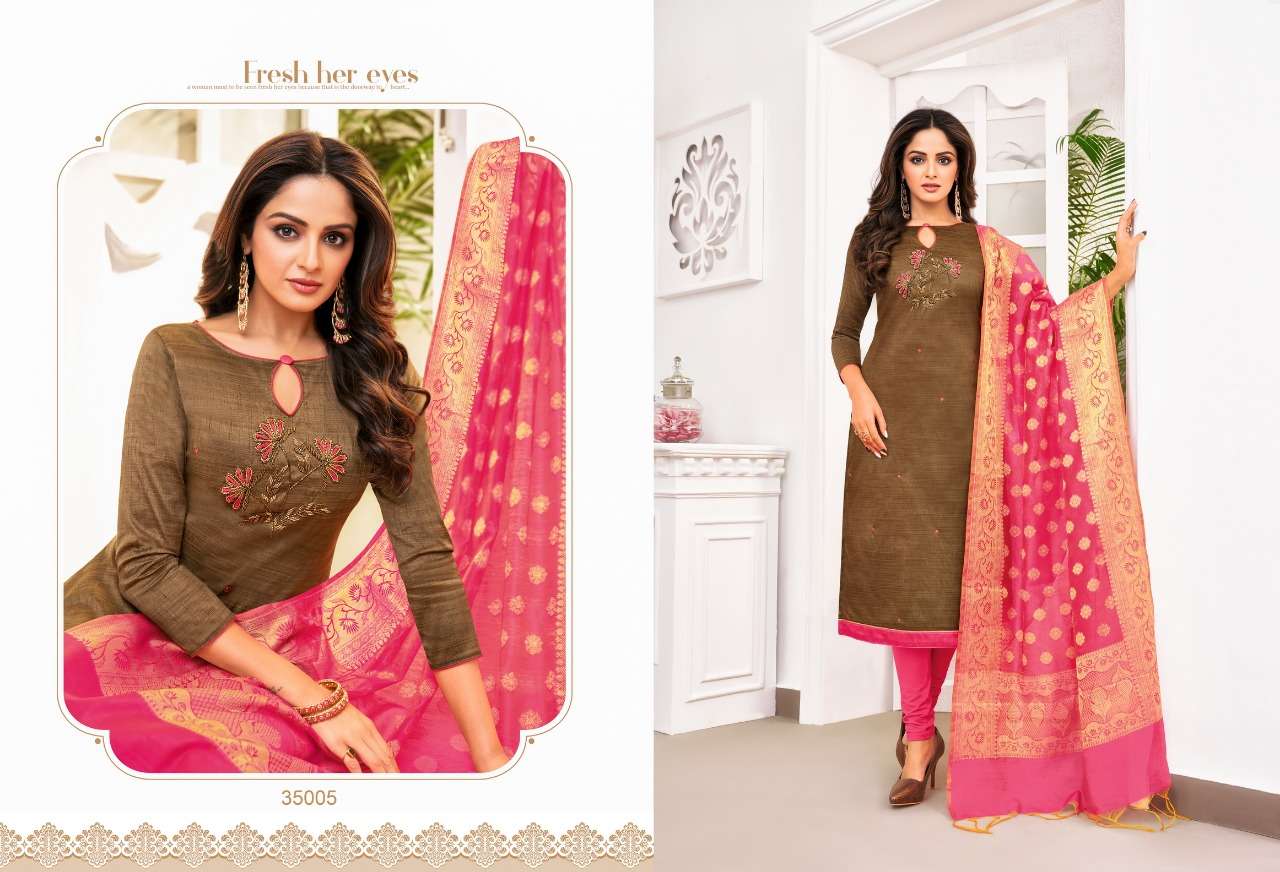 BANARASHI VOL-3 BY KAPIL TEX 35001 TO 35012 SERIES BEAUTIFUL SUITS STYLISH FANCY COLORFUL PARTY WEAR & OCCASIONAL WEAR SOUTH SILK WITH HANDWORK DRESSES AT WHOLESALE PRICE