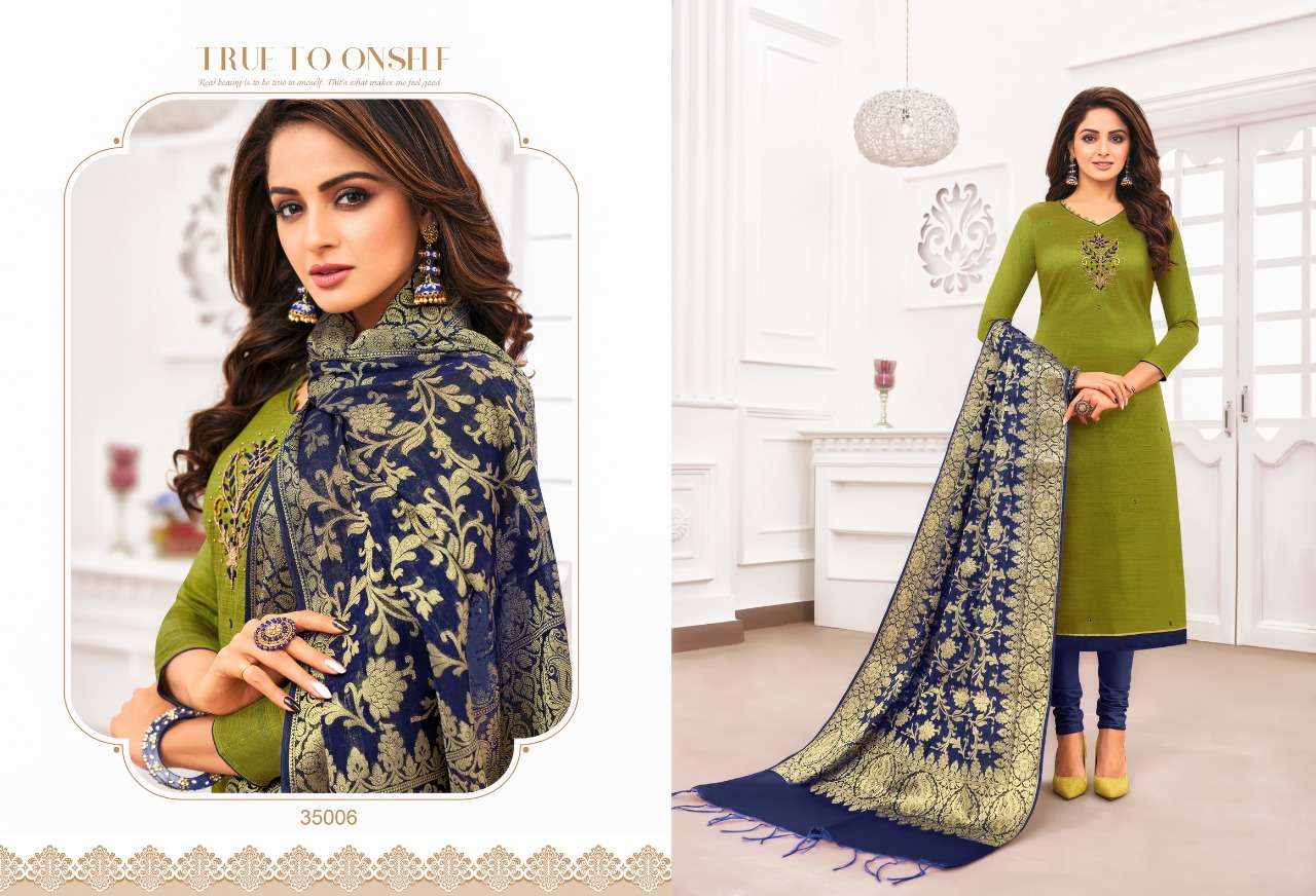 BANARASHI VOL-3 BY KAPIL TEX 35001 TO 35012 SERIES BEAUTIFUL SUITS STYLISH FANCY COLORFUL PARTY WEAR & OCCASIONAL WEAR SOUTH SILK WITH HANDWORK DRESSES AT WHOLESALE PRICE
