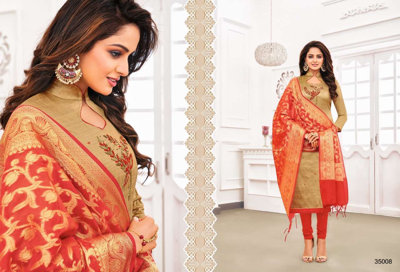 BANARASHI VOL-3 BY KAPIL TEX 35001 TO 35012 SERIES BEAUTIFUL SUITS STYLISH FANCY COLORFUL PARTY WEAR & OCCASIONAL WEAR SOUTH SILK WITH HANDWORK DRESSES AT WHOLESALE PRICE