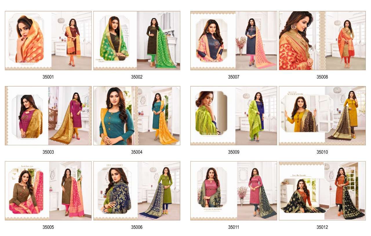 BANARASHI VOL-3 BY KAPIL TEX 35001 TO 35012 SERIES BEAUTIFUL SUITS STYLISH FANCY COLORFUL PARTY WEAR & OCCASIONAL WEAR SOUTH SILK WITH HANDWORK DRESSES AT WHOLESALE PRICE