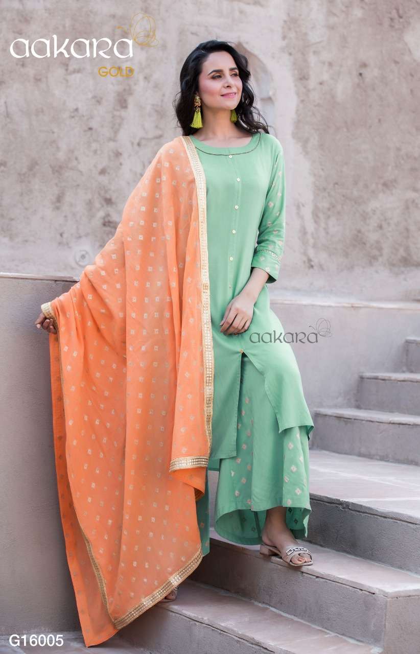 AAKAR GOLD VOL-16 BY AAKARA 16001 TO 16006 SERIES BEAUTIFUL SUITS STYLISH FANCY COLORFUL PARTY WEAR & OCCASIONAL WEAR RAYON 140 KG EMBROIDERY DRESSES AT WHOLESALE PRICE