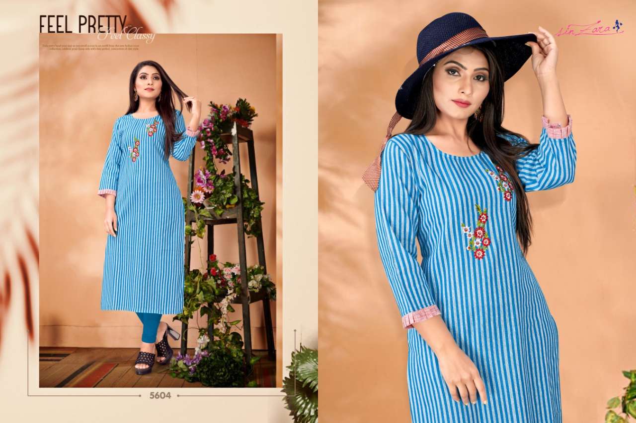 VERTICAL BY SIN ZARA 5601 TO 5609 SERIES BEAUTIFUL COLORFUL STYLISH FANCY CASUAL WEAR & ETHNIC WEAR & READY TO WEAR COTTON EMBROIDERED KURTIS AT WHOLESALE PRICE