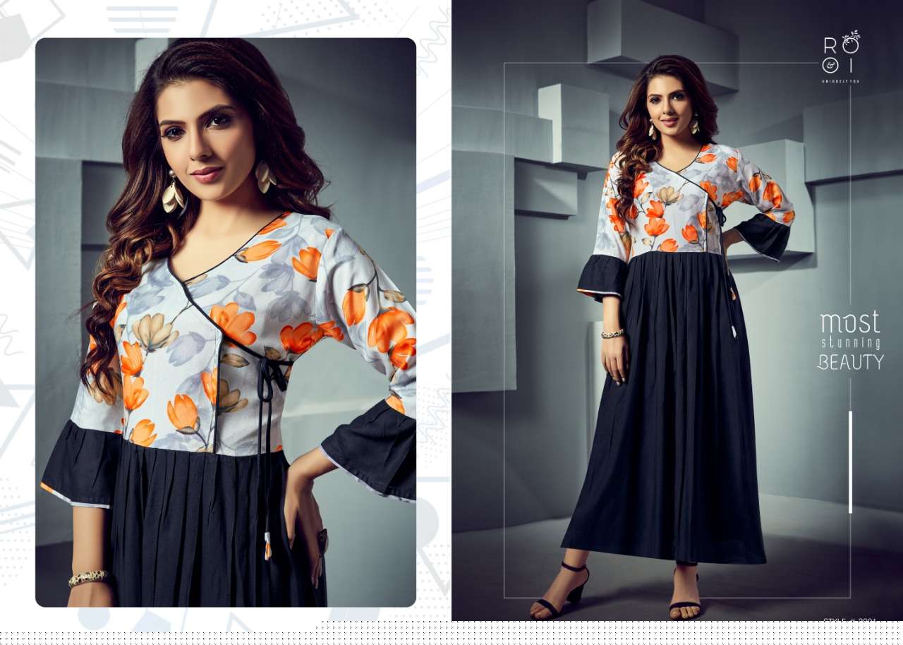 FASHION SEASON BY ROOI 2001 TO 2008 SERIES BEAUTIFUL COLORFUL STYLISH FANCY CASUAL WEAR & ETHNIC WEAR & READY TO WEAR HEAVY RAYON PRINTED WITH EMBROIDERED KURTIS AT WHOLESALE PRICE