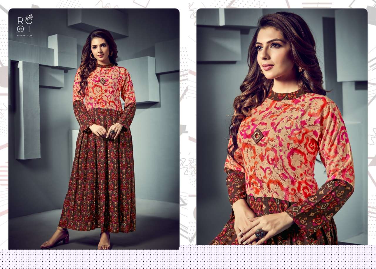 FASHION SEASON BY ROOI 2001 TO 2008 SERIES BEAUTIFUL COLORFUL STYLISH FANCY CASUAL WEAR & ETHNIC WEAR & READY TO WEAR HEAVY RAYON PRINTED WITH EMBROIDERED KURTIS AT WHOLESALE PRICE