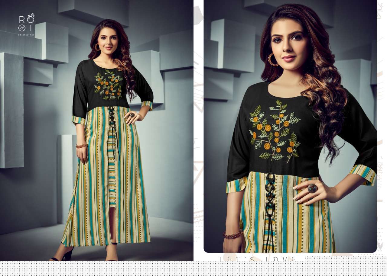 FASHION SEASON BY ROOI 2001 TO 2008 SERIES BEAUTIFUL COLORFUL STYLISH FANCY CASUAL WEAR & ETHNIC WEAR & READY TO WEAR HEAVY RAYON PRINTED WITH EMBROIDERED KURTIS AT WHOLESALE PRICE
