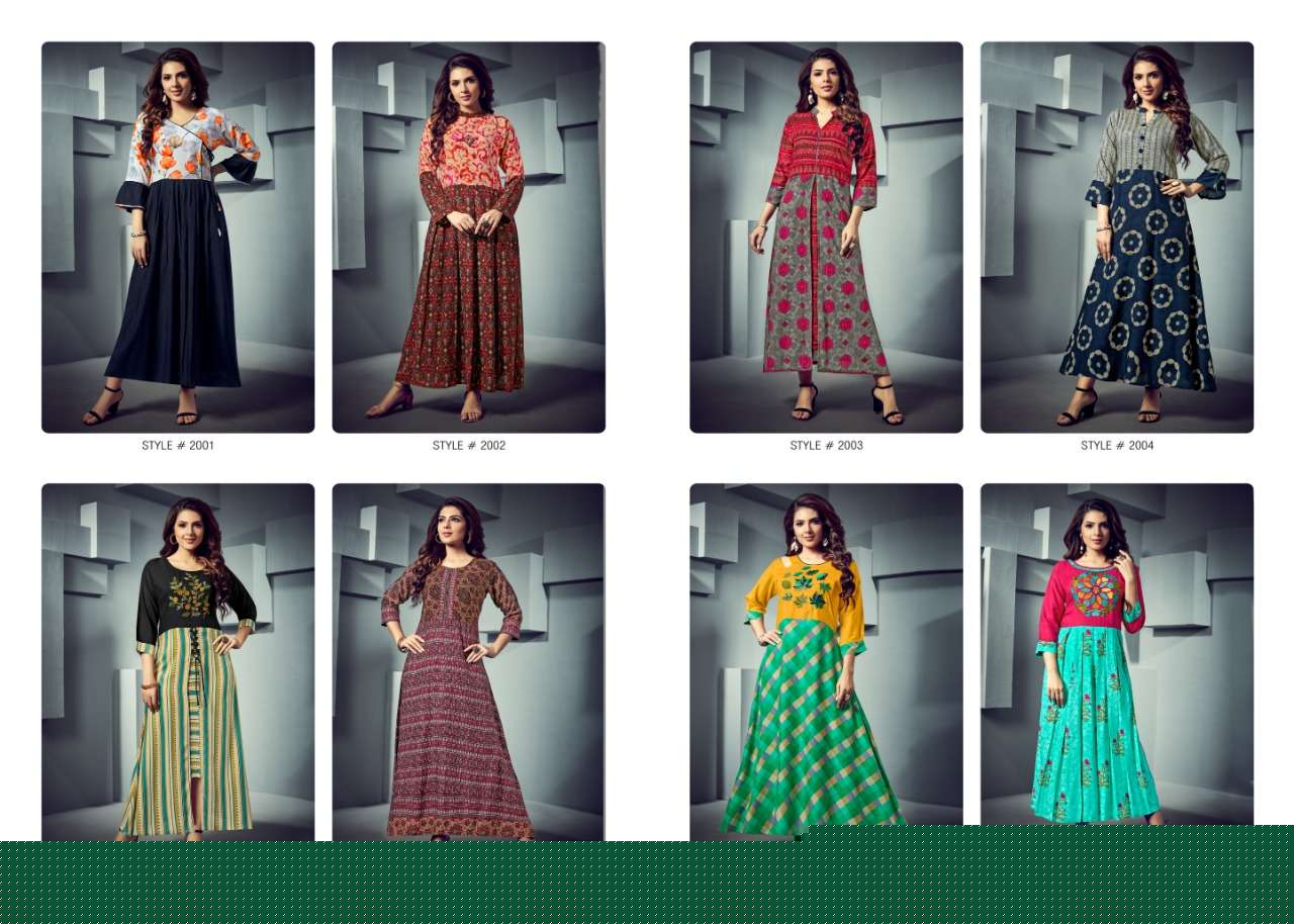 FASHION SEASON BY ROOI 2001 TO 2008 SERIES BEAUTIFUL COLORFUL STYLISH FANCY CASUAL WEAR & ETHNIC WEAR & READY TO WEAR HEAVY RAYON PRINTED WITH EMBROIDERED KURTIS AT WHOLESALE PRICE