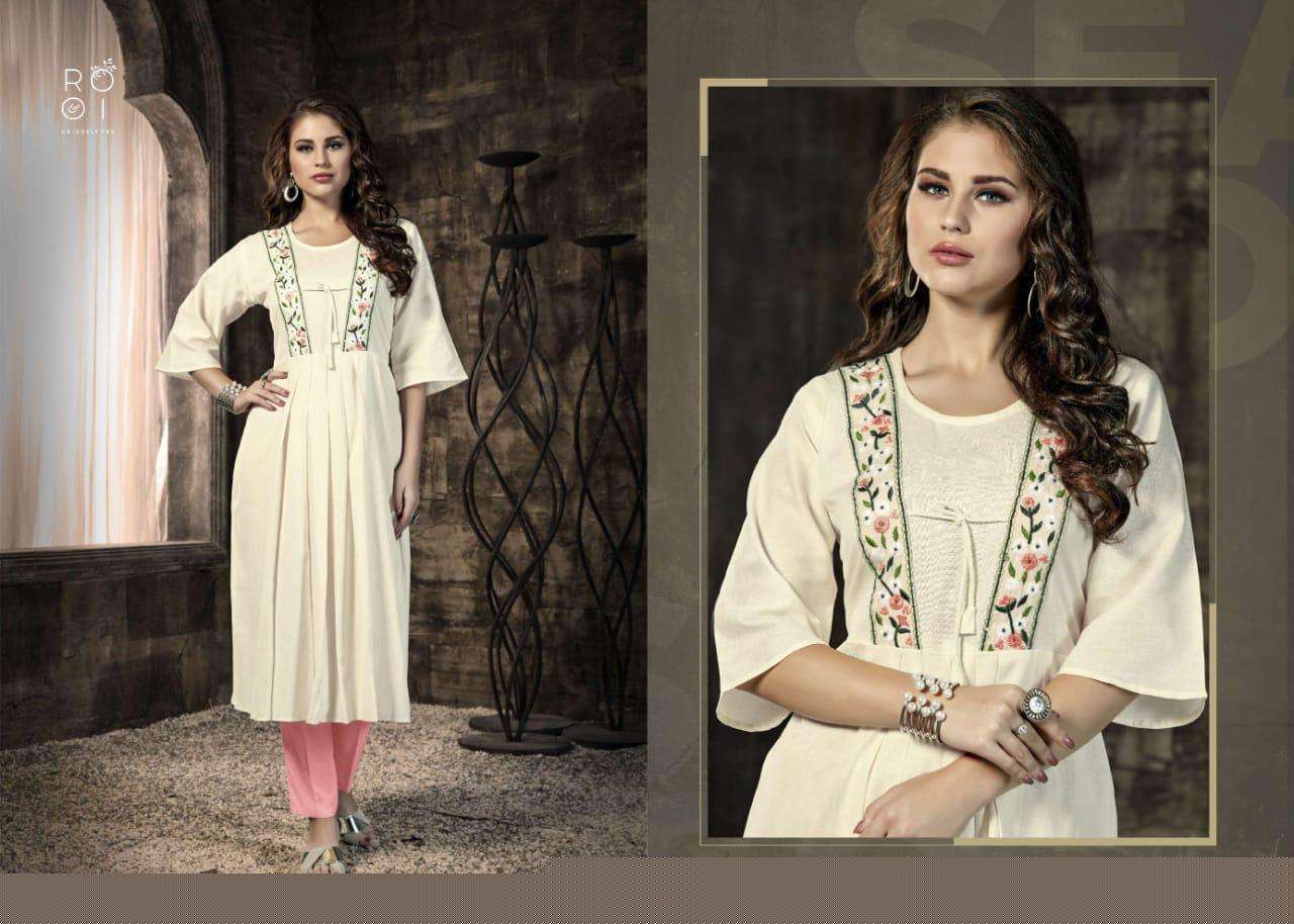 KIARA BY ROOI 1001 TO 1008 SERIES BEAUTIFUL COLORFUL STYLISH FANCY CASUAL WEAR & ETHNIC WEAR & READY TO WEAR HEAVY COTTON FLEX WITH EMBROIDERED KURTIS AT WHOLESALE PRICE