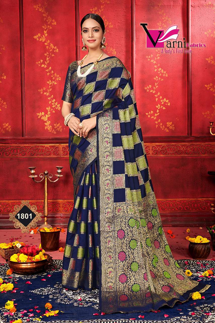 MANYAVAR SILK BY VARNI FABRICS 1801 TO 1805 SERIES INDIAN TRADITIONAL WEAR COLLECTION BEAUTIFUL STYLISH FANCY COLORFUL PARTY WEAR & OCCASIONAL WEAR BANARASI SILK SAREES AT WHOLESALE PRICE