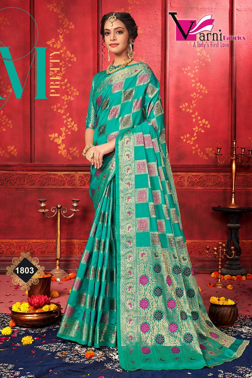 MANYAVAR SILK BY VARNI FABRICS 1801 TO 1805 SERIES INDIAN TRADITIONAL WEAR COLLECTION BEAUTIFUL STYLISH FANCY COLORFUL PARTY WEAR & OCCASIONAL WEAR BANARASI SILK SAREES AT WHOLESALE PRICE