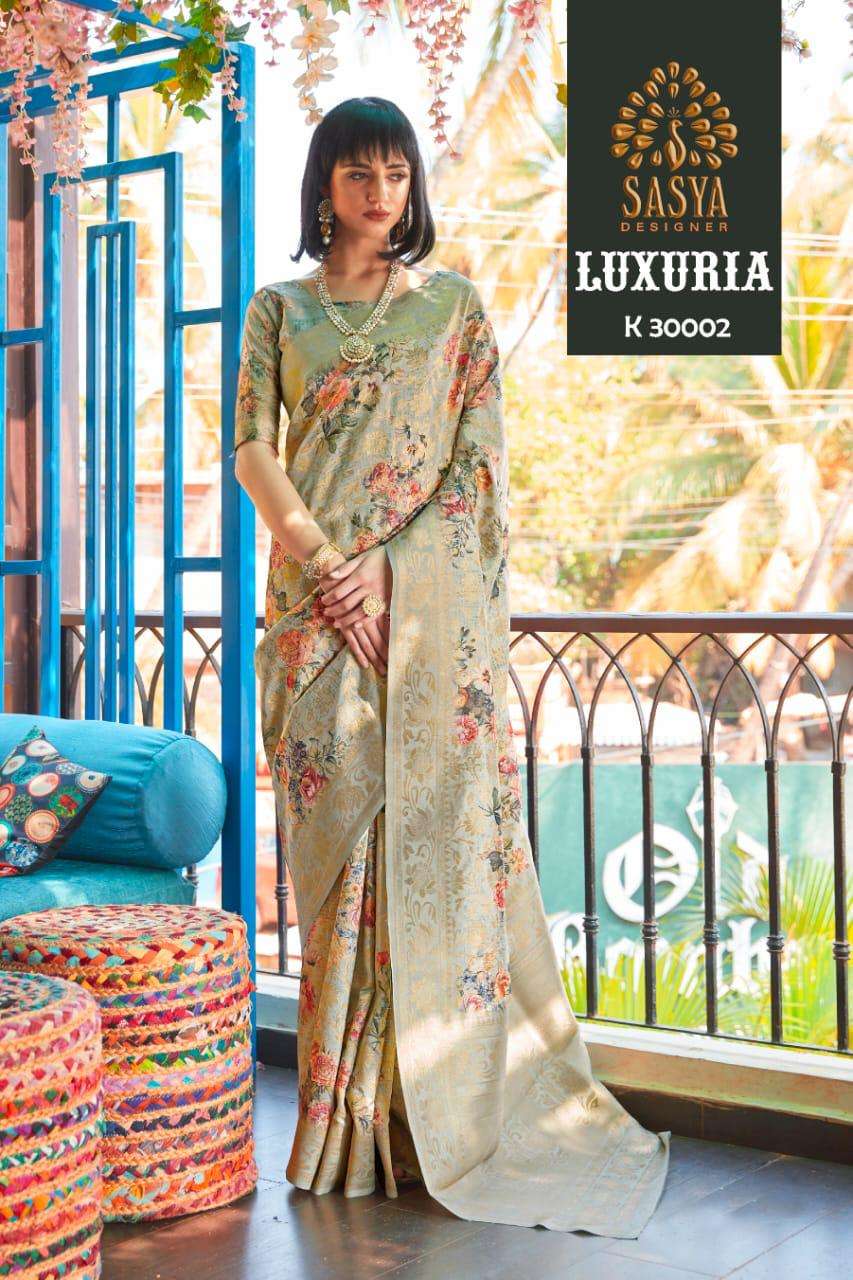 LUXURIA BY SASYA DESIGNER 30001 TO 30010 SERIES INDIAN TRADITIONAL WEAR COLLECTION BEAUTIFUL STYLISH FANCY COLORFUL PARTY WEAR & OCCASIONAL WEAR JACQUARD SILK SAREES AT WHOLESALE PRICE
