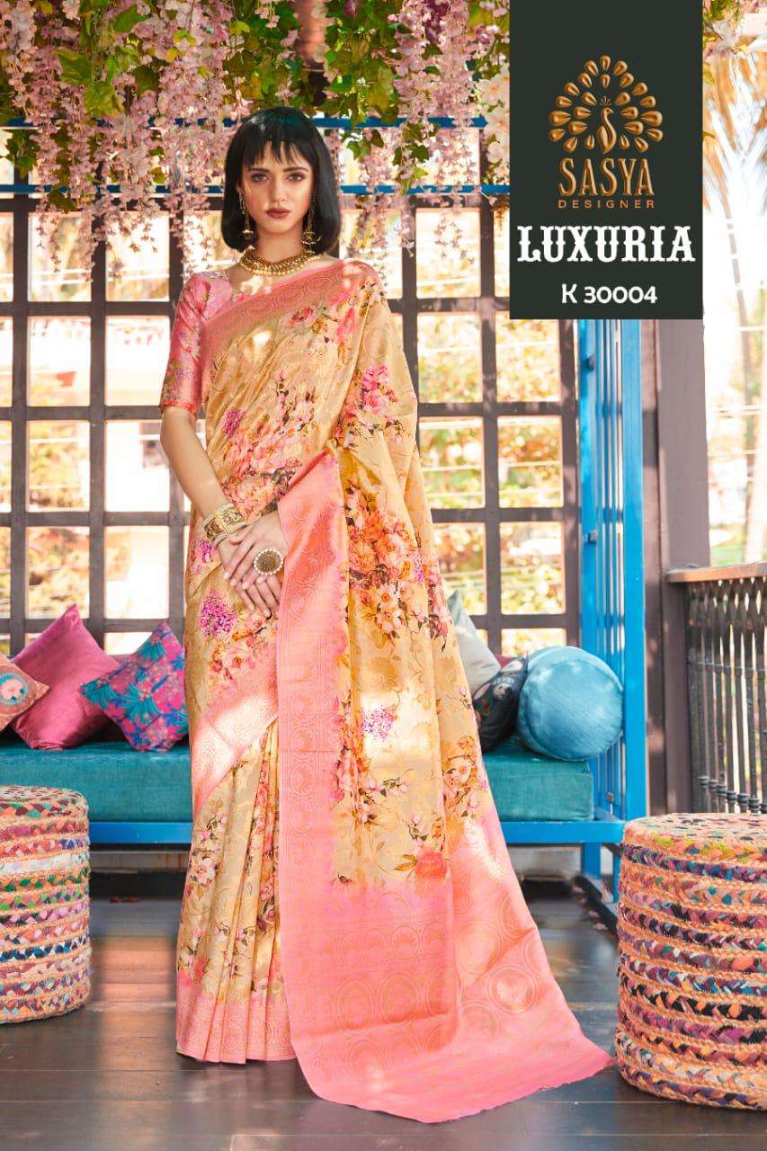 LUXURIA BY SASYA DESIGNER 30001 TO 30010 SERIES INDIAN TRADITIONAL WEAR COLLECTION BEAUTIFUL STYLISH FANCY COLORFUL PARTY WEAR & OCCASIONAL WEAR JACQUARD SILK SAREES AT WHOLESALE PRICE
