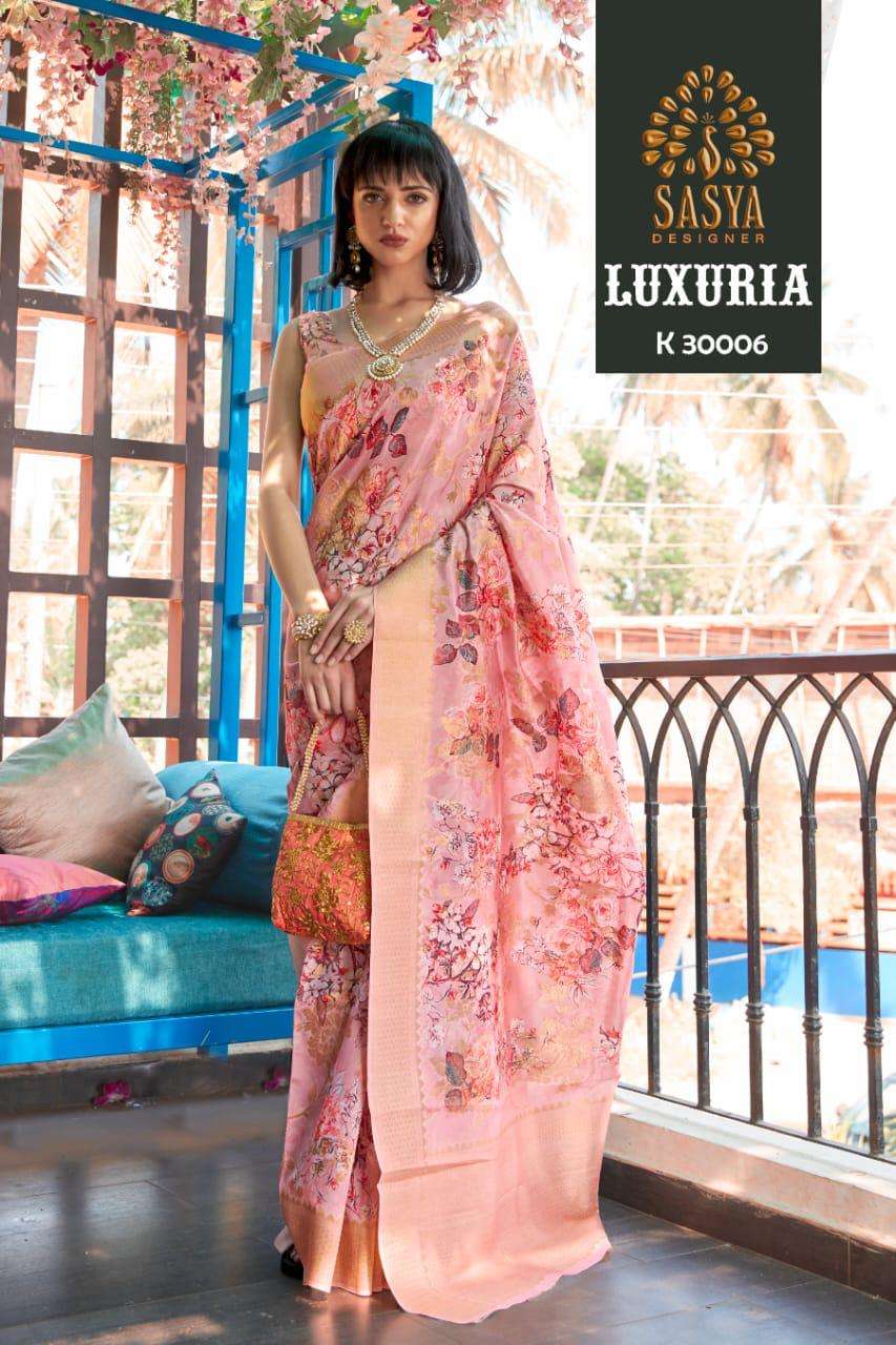 LUXURIA BY SASYA DESIGNER 30001 TO 30010 SERIES INDIAN TRADITIONAL WEAR COLLECTION BEAUTIFUL STYLISH FANCY COLORFUL PARTY WEAR & OCCASIONAL WEAR JACQUARD SILK SAREES AT WHOLESALE PRICE