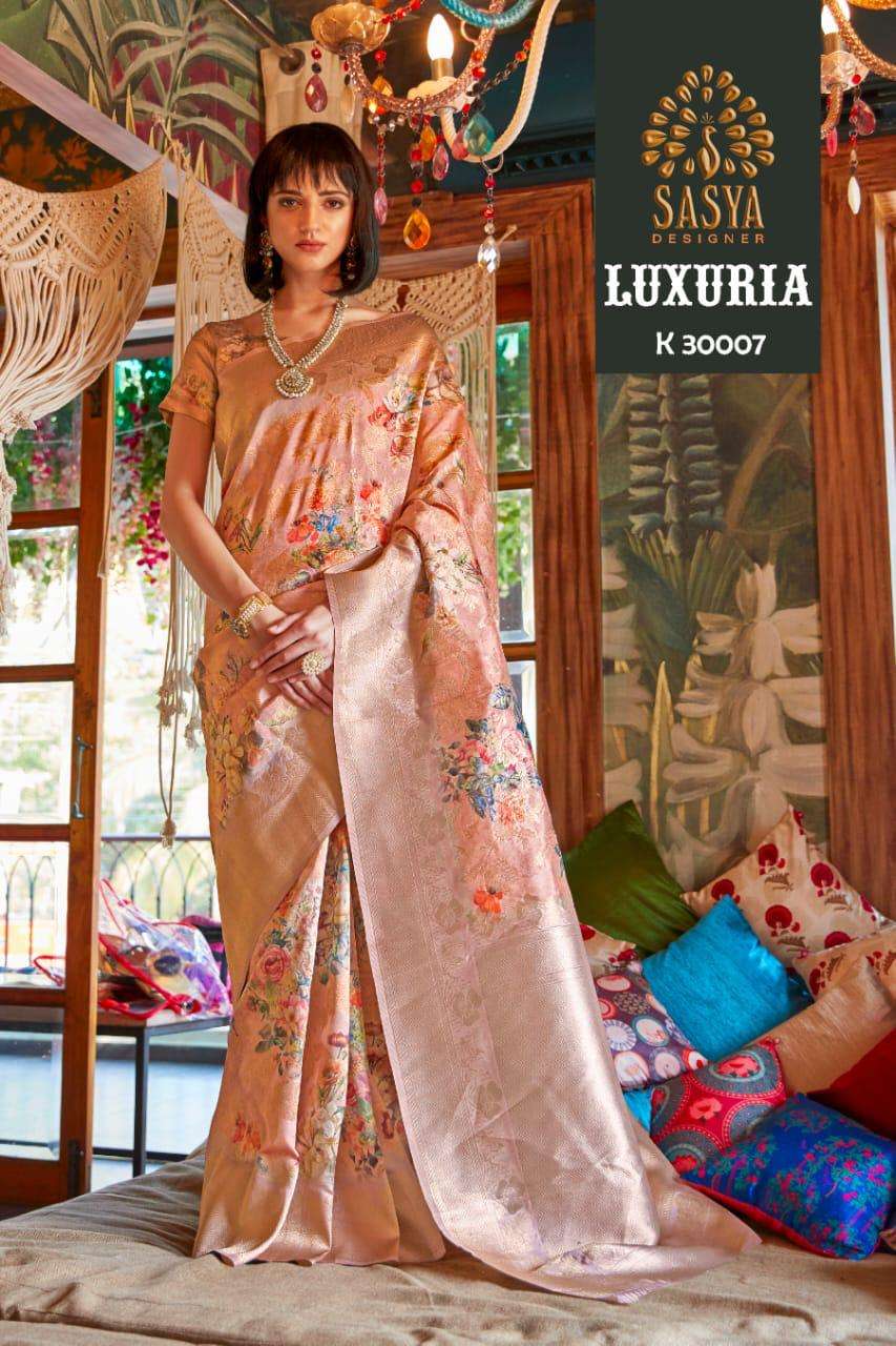 LUXURIA BY SASYA DESIGNER 30001 TO 30010 SERIES INDIAN TRADITIONAL WEAR COLLECTION BEAUTIFUL STYLISH FANCY COLORFUL PARTY WEAR & OCCASIONAL WEAR JACQUARD SILK SAREES AT WHOLESALE PRICE