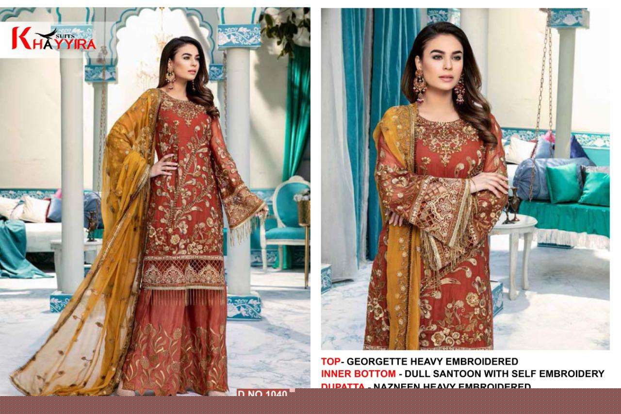 EMAAN ADEEL BY KHAYYIRA 1037 TO 1040 SERIES BEAUTIFUL PAKISTANI SUITS COLORFUL STYLISH FANCY CASUAL WEAR & ETHNIC WEAR GEORGETTE WITH EMBROIDERY DRESSES AT WHOLESALE PRICE