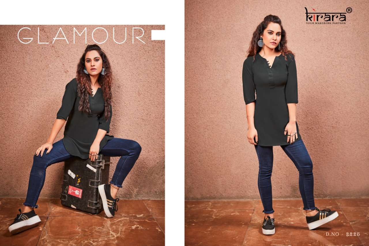 NEW LOOK BY KIRARA 2225 TO 2230 SERIES BEAUTIFUL COLORFUL STYLISH FANCY CASUAL WEAR & READY TO WEAR CRYSTAL GEORGETTE TOPS AT WHOLESALE PRICE