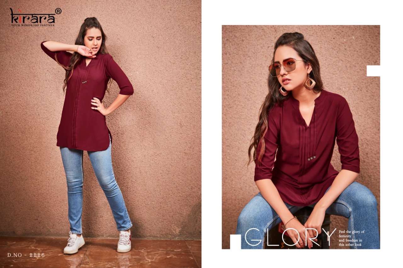 NEW LOOK BY KIRARA 2225 TO 2230 SERIES BEAUTIFUL COLORFUL STYLISH FANCY CASUAL WEAR & READY TO WEAR CRYSTAL GEORGETTE TOPS AT WHOLESALE PRICE