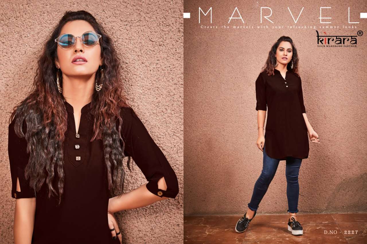 NEW LOOK BY KIRARA 2225 TO 2230 SERIES BEAUTIFUL COLORFUL STYLISH FANCY CASUAL WEAR & READY TO WEAR CRYSTAL GEORGETTE TOPS AT WHOLESALE PRICE
