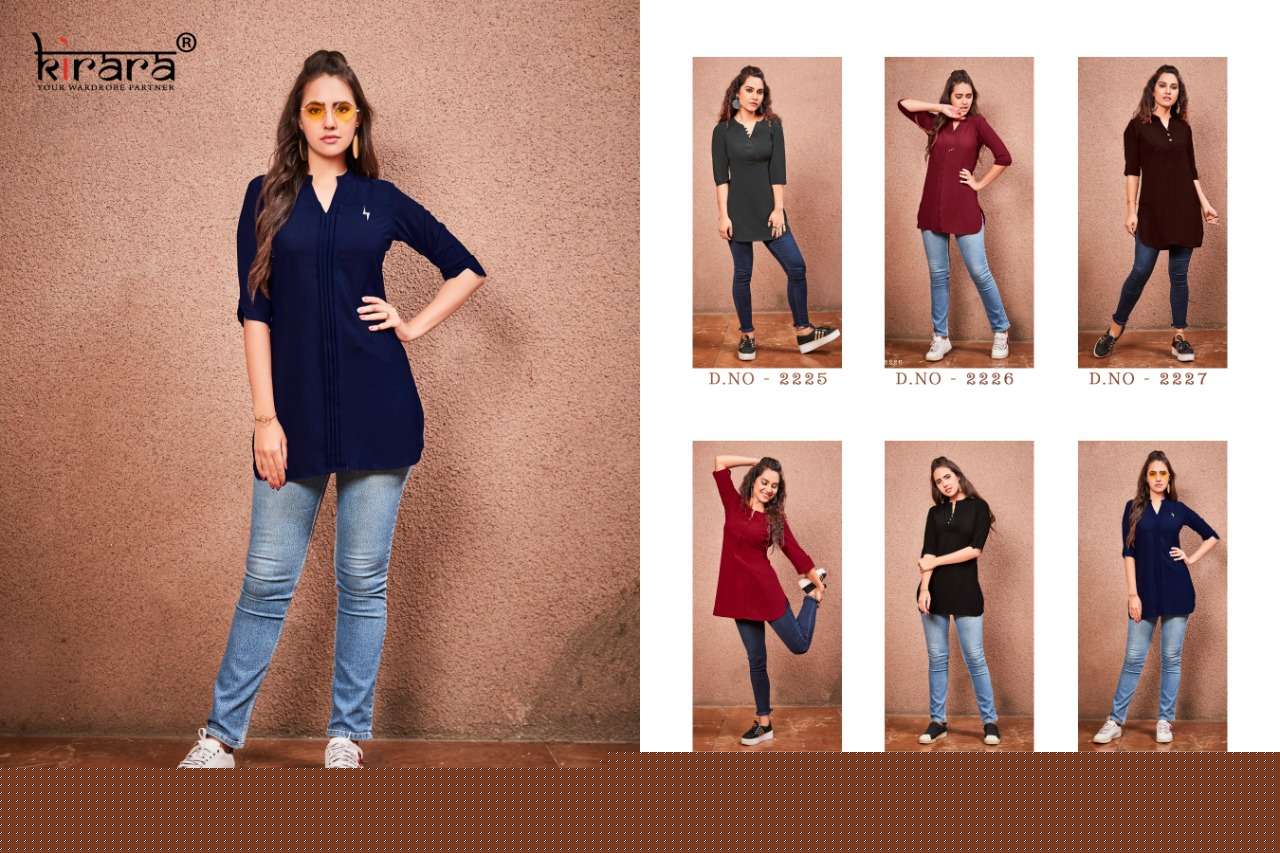 NEW LOOK BY KIRARA 2225 TO 2230 SERIES BEAUTIFUL COLORFUL STYLISH FANCY CASUAL WEAR & READY TO WEAR CRYSTAL GEORGETTE TOPS AT WHOLESALE PRICE