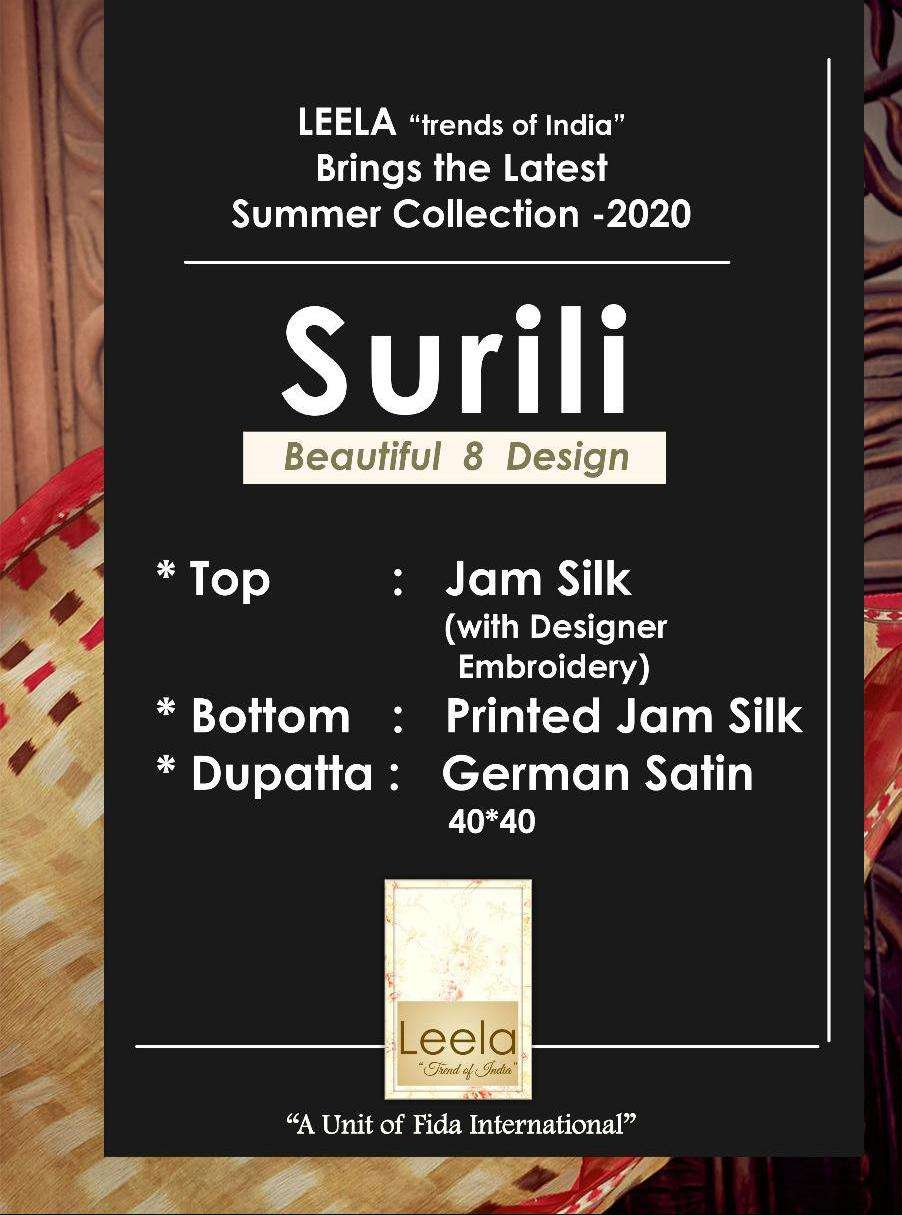 SURALI BY LEELA 1001 TO 1008 SERIES BEAUTIFUL STYLISH FANCY COLORFUL CASUAL WEAR & ETHNIC WEAR ZAM SILK DRESSES AT WHOLESALE PRICE