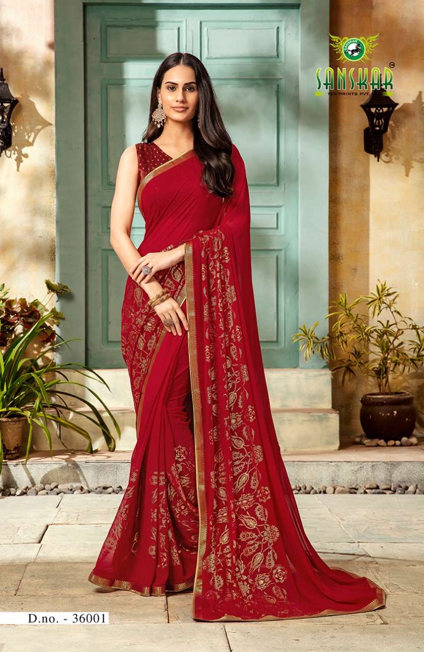 SHUBHKAMNAYE BY SANKAR TEX PRINT 36001 TO 36008 SERIES INDIAN TRADITIONAL WEAR COLLECTION BEAUTIFUL STYLISH FANCY COLORFUL PARTY WEAR & OCCASIONAL WEAR BEMBERG GEORGETTE PRINTED SAREES AT WHOLESALE PRICE
