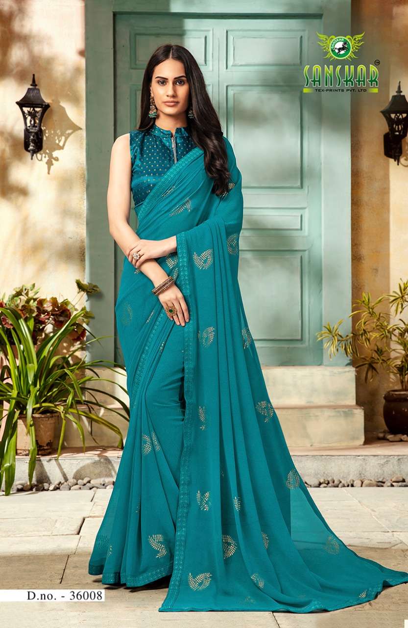 SHUBHKAMNAYE BY SANKAR TEX PRINT 36001 TO 36008 SERIES INDIAN TRADITIONAL WEAR COLLECTION BEAUTIFUL STYLISH FANCY COLORFUL PARTY WEAR & OCCASIONAL WEAR BEMBERG GEORGETTE PRINTED SAREES AT WHOLESALE PRICE