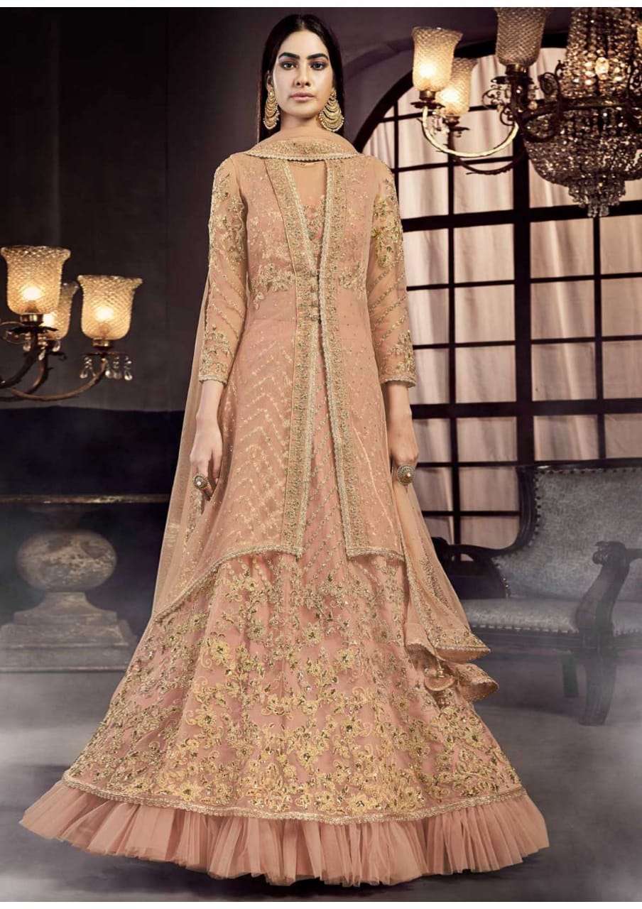 ZOHA BY FLORAL CREATIONS 7504 TO 7510 SERIES BEAUTIFUL STYLISH ANARKALI SUITS FANCY COLORFUL CASUAL WEAR & ETHNIC WEAR & READY TO WEAR DYED NET EMBROIDERY DRESSES AT WHOLESALE PRICE