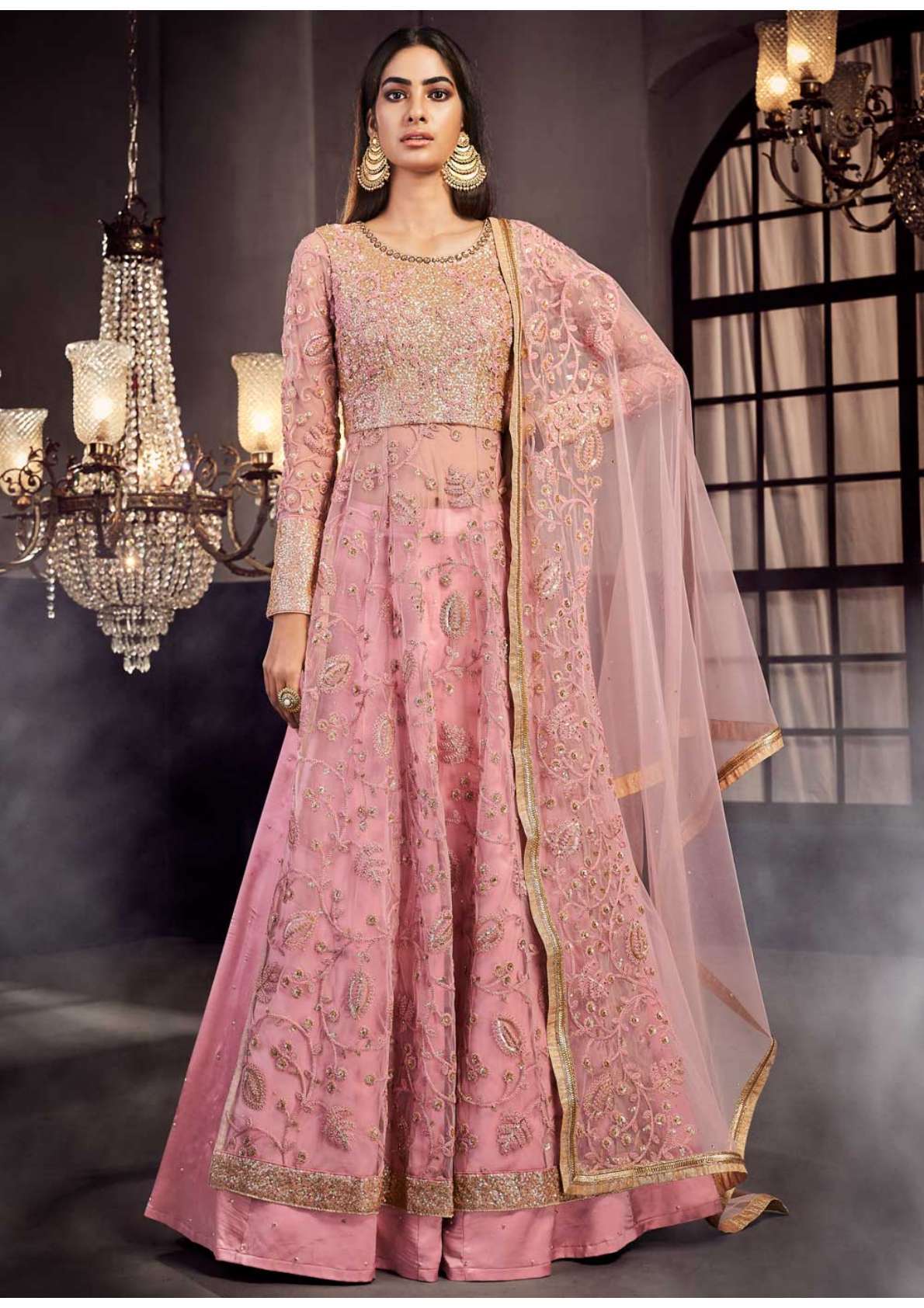 ZOHA BY FLORAL CREATIONS 7504 TO 7510 SERIES BEAUTIFUL STYLISH ANARKALI SUITS FANCY COLORFUL CASUAL WEAR & ETHNIC WEAR & READY TO WEAR DYED NET EMBROIDERY DRESSES AT WHOLESALE PRICE