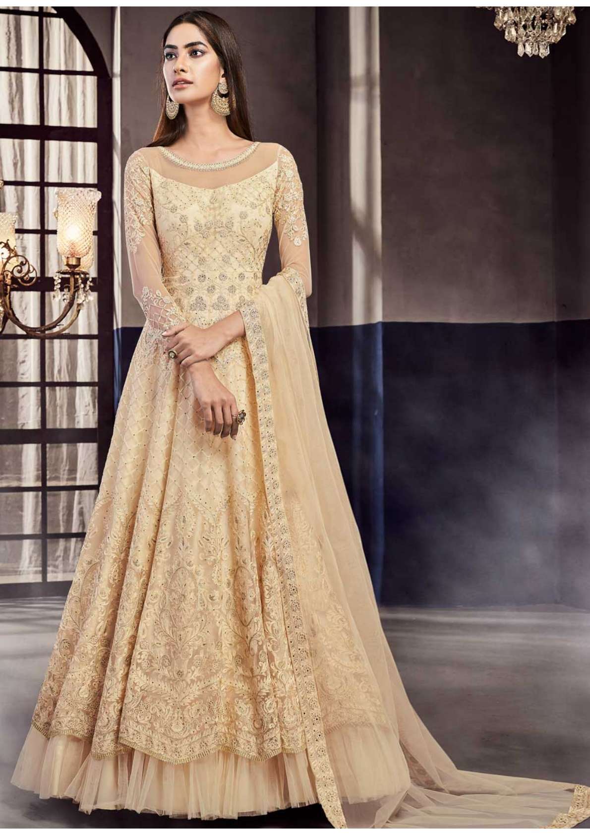 ZOHA BY FLORAL CREATIONS 7504 TO 7510 SERIES BEAUTIFUL STYLISH ANARKALI SUITS FANCY COLORFUL CASUAL WEAR & ETHNIC WEAR & READY TO WEAR DYED NET EMBROIDERY DRESSES AT WHOLESALE PRICE
