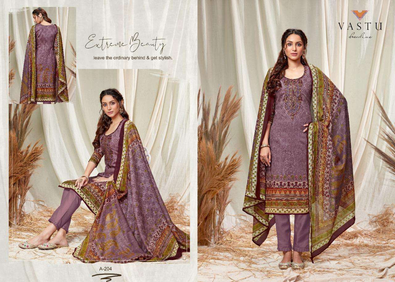 ABEERA BY VASTU TEX 201 TO 210 SERIES BEAUTIFUL SUITS COLORFUL STYLISH FANCY COLORFUL CASUAL WEAR & ETHNIC WEAR SATIN COTTON PRINTED DRESSES AT WHOLESALE PRICE
