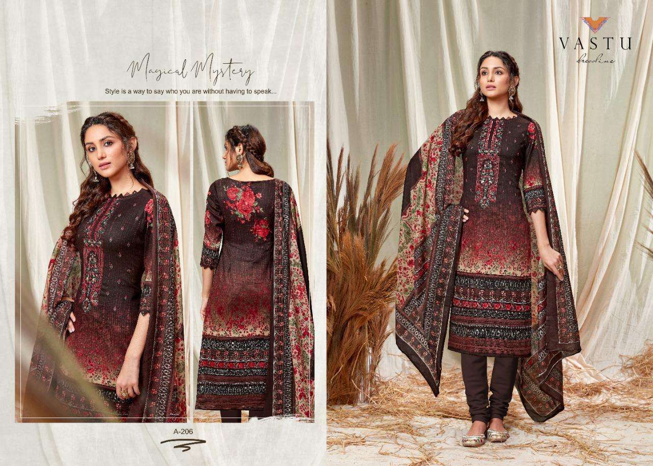 ABEERA BY VASTU TEX 201 TO 210 SERIES BEAUTIFUL SUITS COLORFUL STYLISH FANCY COLORFUL CASUAL WEAR & ETHNIC WEAR SATIN COTTON PRINTED DRESSES AT WHOLESALE PRICE