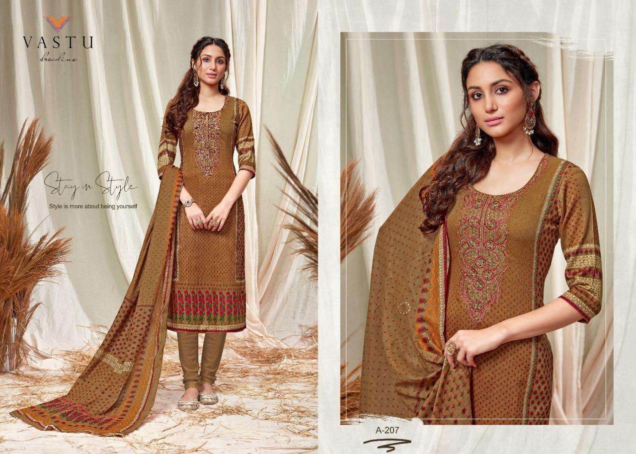 ABEERA BY VASTU TEX 201 TO 210 SERIES BEAUTIFUL SUITS COLORFUL STYLISH FANCY COLORFUL CASUAL WEAR & ETHNIC WEAR SATIN COTTON PRINTED DRESSES AT WHOLESALE PRICE