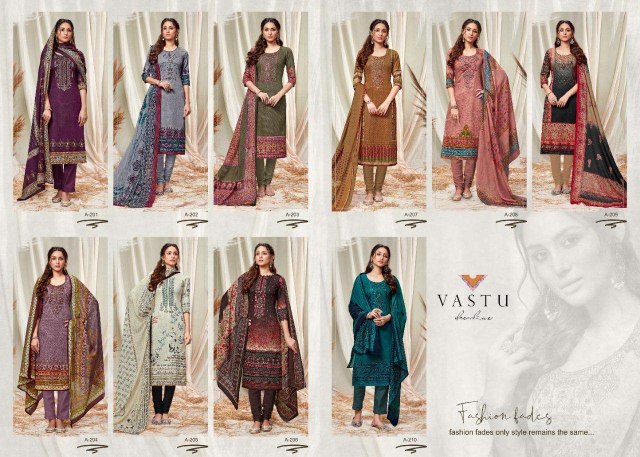 ABEERA BY VASTU TEX 201 TO 210 SERIES BEAUTIFUL SUITS COLORFUL STYLISH FANCY COLORFUL CASUAL WEAR & ETHNIC WEAR SATIN COTTON PRINTED DRESSES AT WHOLESALE PRICE