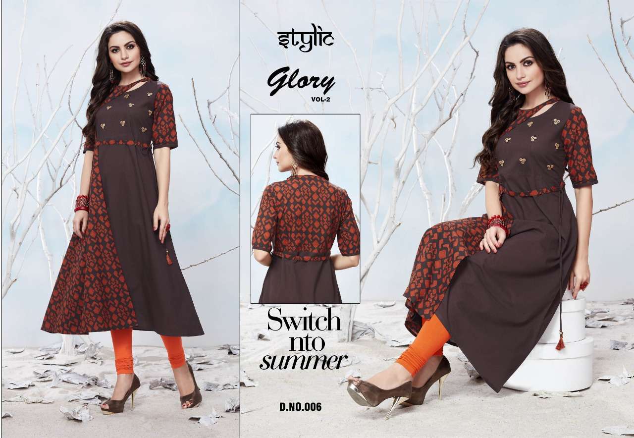 GLORY VOL-2 BY STYLIC 001 TO 012 SERIES INDIAN TRADITIONAL WEAR COLLECTION BEAUTIFUL STYLISH FANCY COLORFUL PARTY WEAR & OCCASIONAL WEAR RAYON COTTON PRINTED KURTIS AT WHOLESALE PRICE