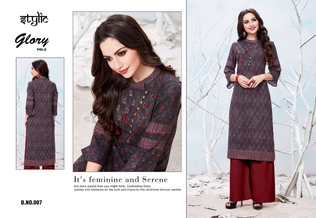 GLORY VOL-2 BY STYLIC 001 TO 012 SERIES INDIAN TRADITIONAL WEAR COLLECTION BEAUTIFUL STYLISH FANCY COLORFUL PARTY WEAR & OCCASIONAL WEAR RAYON COTTON PRINTED KURTIS AT WHOLESALE PRICE