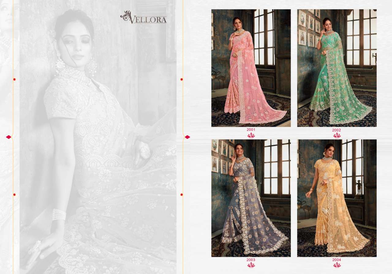 VELLORA SAREES VOL-10 BY VELLORA 2001 TO 2004 SERIES INDIAN TRADITIONAL WEAR COLLECTION BEAUTIFUL STYLISH FANCY COLORFUL PARTY WEAR & OCCASIONAL WEAR NET EMBROIDERED SAREES AT WHOLESALE PRICE