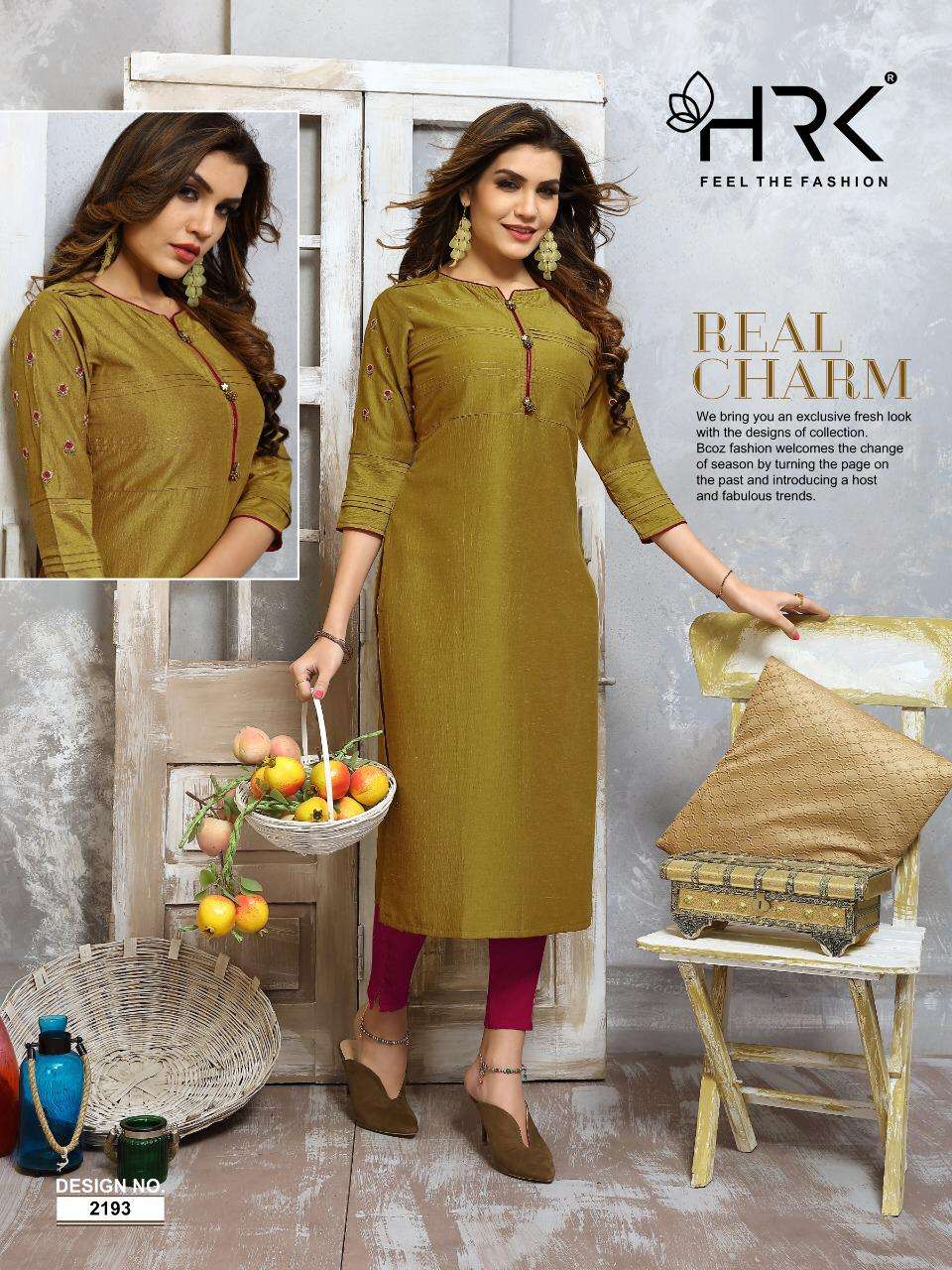 ELEGNACE BY HRK 2191 TO 2196 SERIES BEAUTIFUL STYLISH FANCY COLORFUL CASUAL WEAR & ETHNIC WEAR CHINNON EMBROIDERED KURTIS AT WHOLESALE PRICE