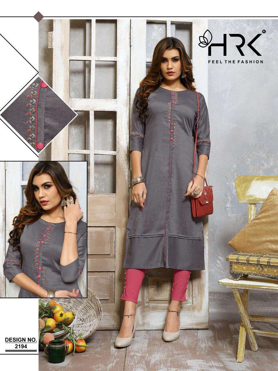 ELEGNACE BY HRK 2191 TO 2196 SERIES BEAUTIFUL STYLISH FANCY COLORFUL CASUAL WEAR & ETHNIC WEAR CHINNON EMBROIDERED KURTIS AT WHOLESALE PRICE