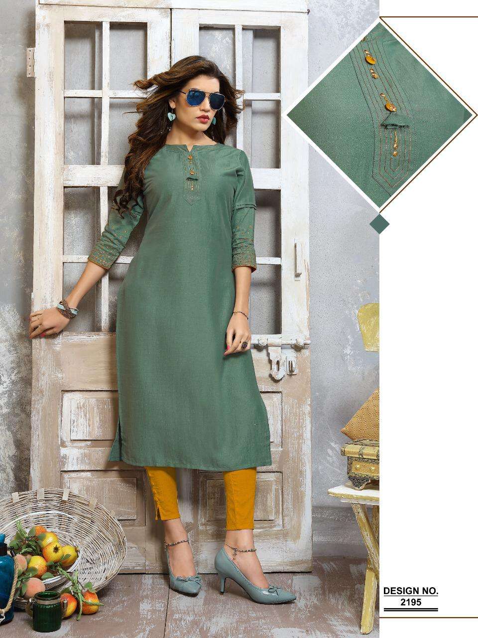 ELEGNACE BY HRK 2191 TO 2196 SERIES BEAUTIFUL STYLISH FANCY COLORFUL CASUAL WEAR & ETHNIC WEAR CHINNON EMBROIDERED KURTIS AT WHOLESALE PRICE