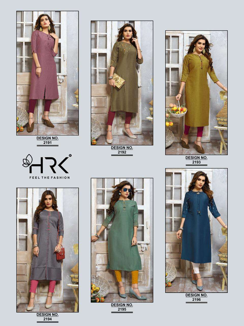 ELEGNACE BY HRK 2191 TO 2196 SERIES BEAUTIFUL STYLISH FANCY COLORFUL CASUAL WEAR & ETHNIC WEAR CHINNON EMBROIDERED KURTIS AT WHOLESALE PRICE