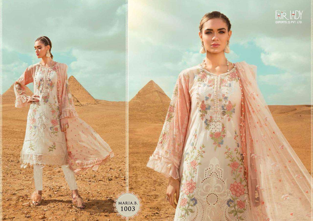 MARIA.B.LAWN BY FAIR LADY 1001 TO 1004 SERIES DESIGNER PAKISTANI SUITS BEAUTIFUL STYLISH FANCY COLORFUL PARTY WEAR & OCCASIONAL WEAR JAM SATIN WITH EMBROIDERY DRESSES AT WHOLESALE PRICE
