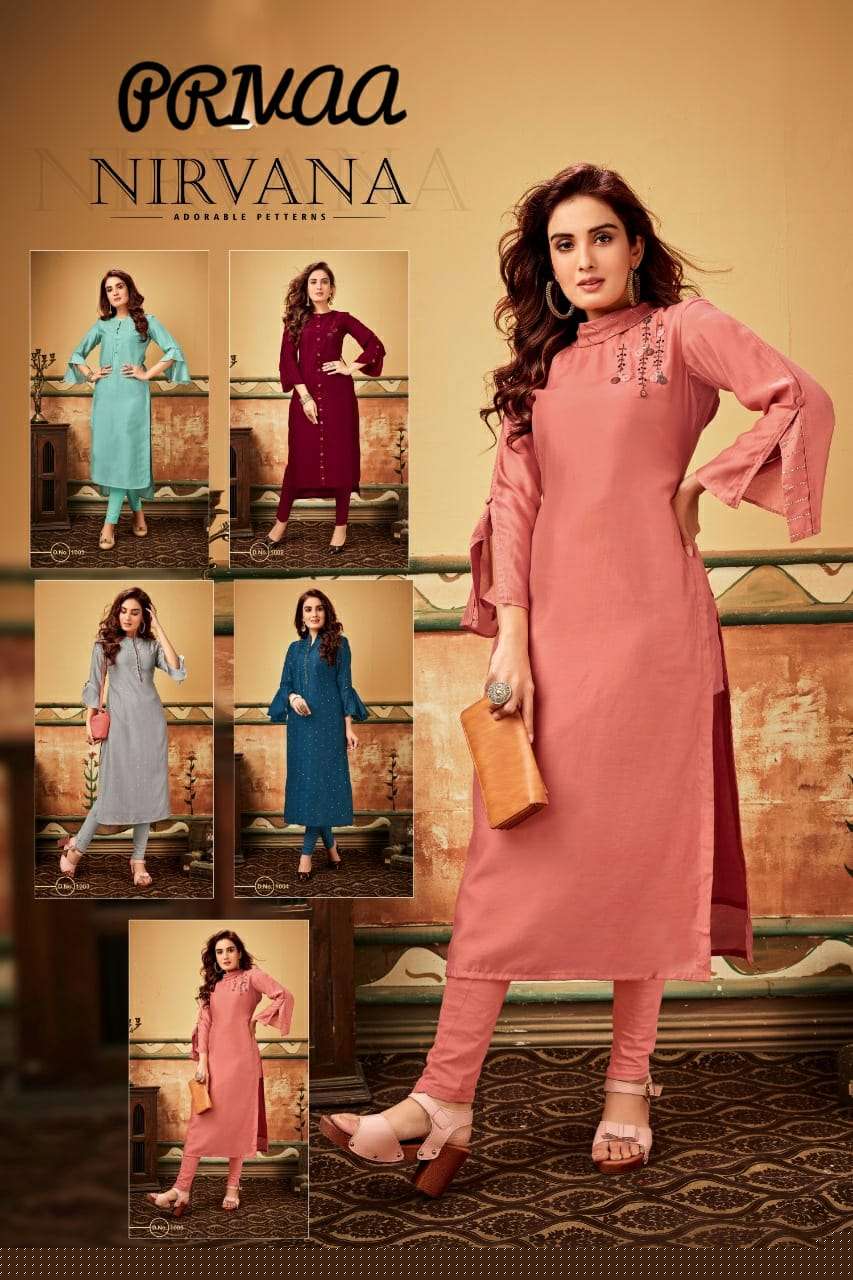 NIRVANA BY PRIVAA 1001 TO 1005 SERIES BEAUTIFUL STYLISH FANCY COLORFUL CASUAL WEAR & ETHNIC WEAR VISCOSE MULIN KURTIS AT WHOLESALE PRICE