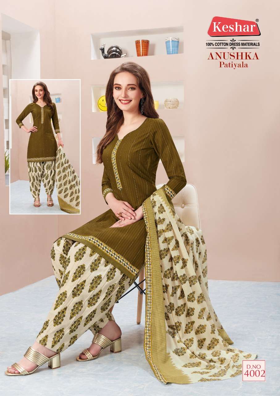 ANUSHKA PATIYALA VOL-4 BY KESHAR 4001 TO 4010 SERIES BEAUTIFUL PATIYALA SUITS STYLISH FANCY COLORFUL PARTY WEAR & OCCASIONAL WEAR PURE COTTON PRINTED DRESSES AT WHOLESALE PRICE