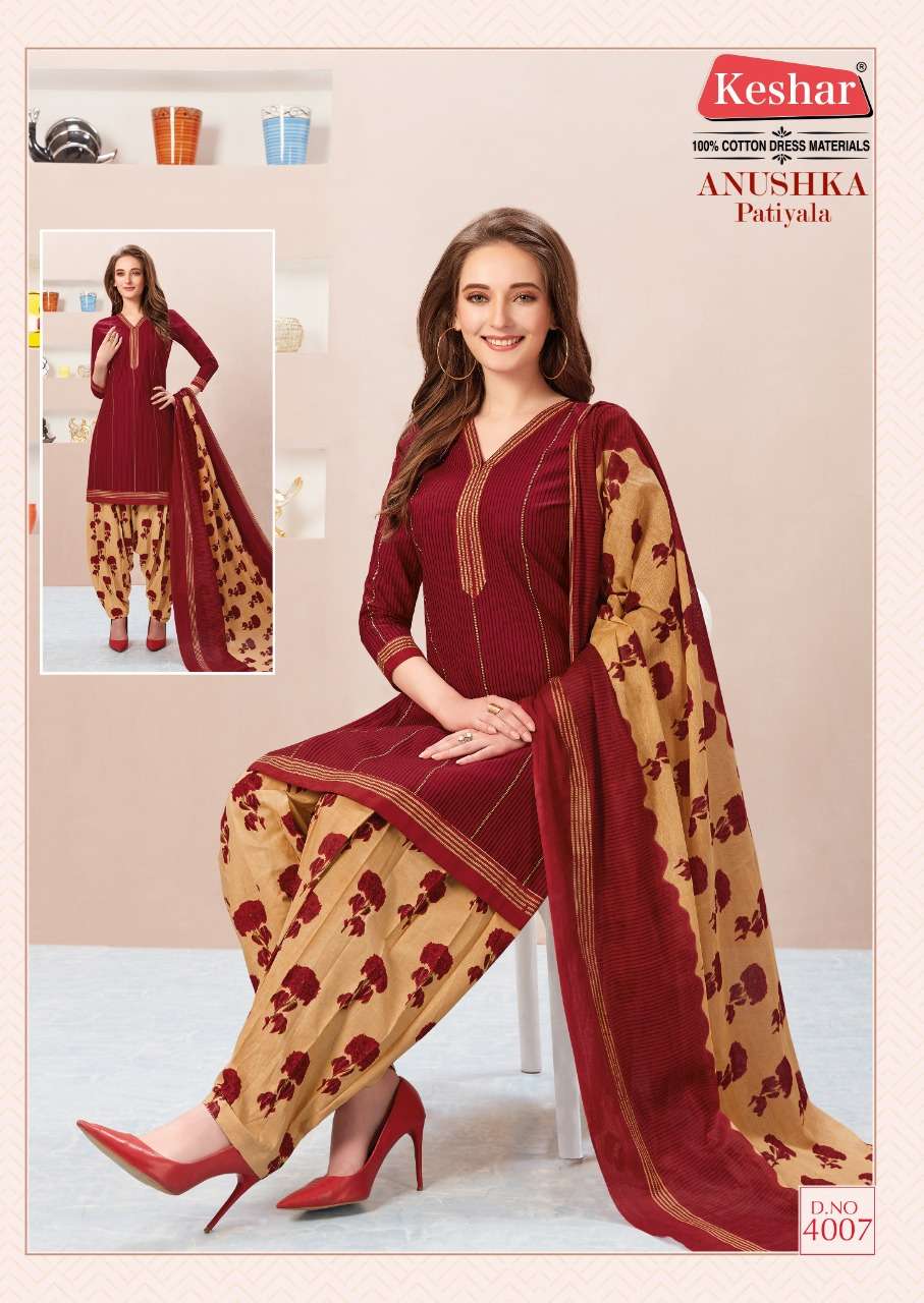 ANUSHKA PATIYALA VOL-4 BY KESHAR 4001 TO 4010 SERIES BEAUTIFUL PATIYALA SUITS STYLISH FANCY COLORFUL PARTY WEAR & OCCASIONAL WEAR PURE COTTON PRINTED DRESSES AT WHOLESALE PRICE