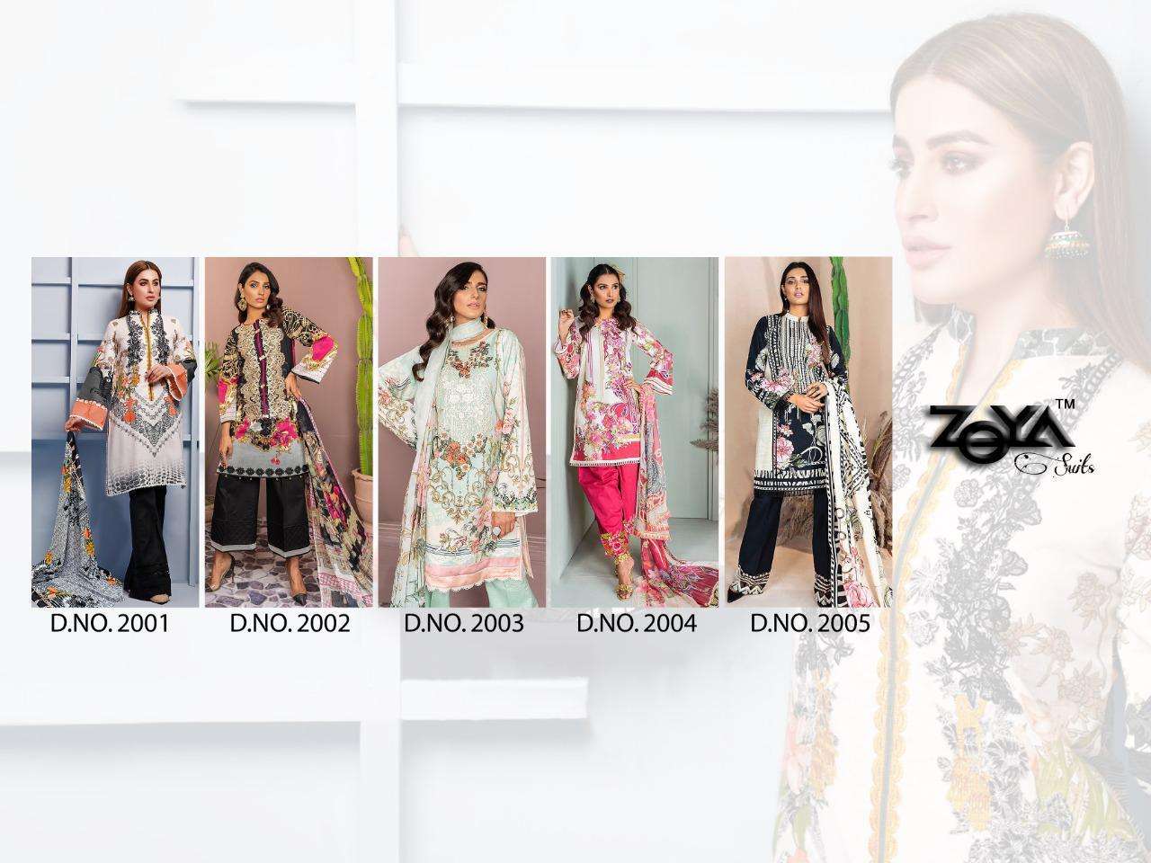 FIRDOUD LAWN COLLECTION 20 BY ZOYA SUITS 2001 TO 2005 SERIES PAKISTANI SUITS BEAUTIFUL FANCY COLORFUL STYLISH PARTY WEAR & OCCASIONAL WEAR JAM COTTON PRINTED WITH EMBROIDERY DRESSES AT WHOLESALE PRICE
