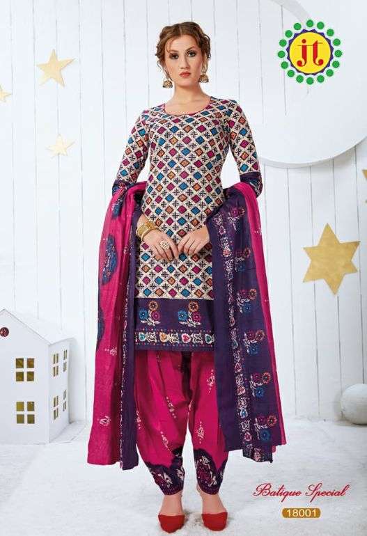 BATIQUE SPECIAL BY JT 18001 TO 18012 SERIES BEAUTIFUL SUITS STYLISH FANCY COLORFUL PARTY WEAR & OCCASIONAL WEAR PURE COTTON PRINTED DRESSES AT WHOLESALE PRICE