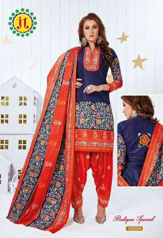 BATIQUE SPECIAL BY JT 18001 TO 18012 SERIES BEAUTIFUL SUITS STYLISH FANCY COLORFUL PARTY WEAR & OCCASIONAL WEAR PURE COTTON PRINTED DRESSES AT WHOLESALE PRICE