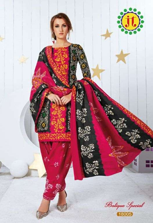 BATIQUE SPECIAL BY JT 18001 TO 18012 SERIES BEAUTIFUL SUITS STYLISH FANCY COLORFUL PARTY WEAR & OCCASIONAL WEAR PURE COTTON PRINTED DRESSES AT WHOLESALE PRICE