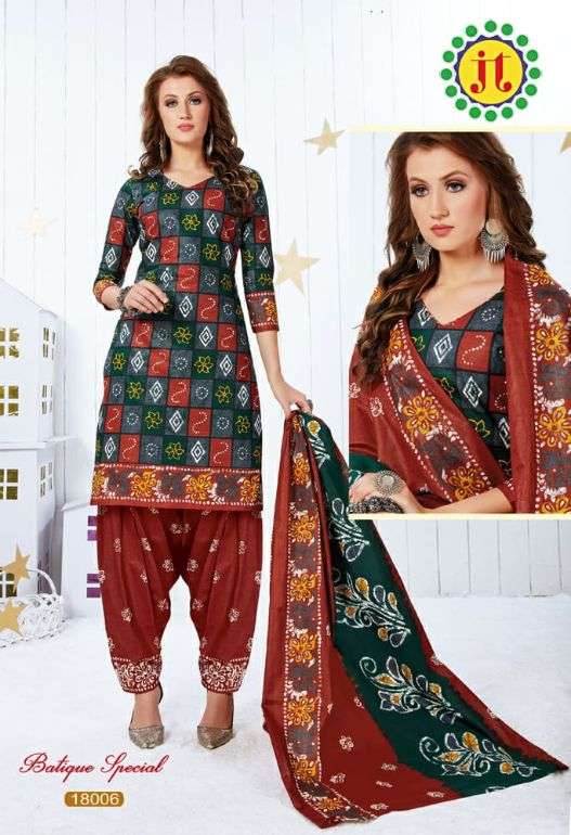 BATIQUE SPECIAL BY JT 18001 TO 18012 SERIES BEAUTIFUL SUITS STYLISH FANCY COLORFUL PARTY WEAR & OCCASIONAL WEAR PURE COTTON PRINTED DRESSES AT WHOLESALE PRICE