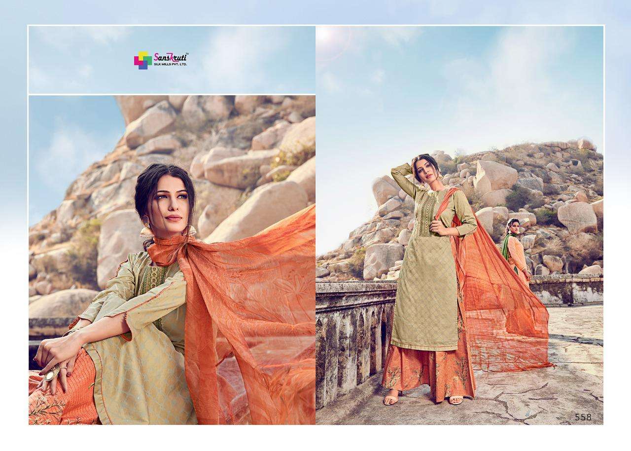 BEENISH BY SANSKRUTI SILK MILLS 555 TO 564 SERIES BEAUTIFUL STYLISH SHARARA SUITS FANCY COLORFUL CASUAL WEAR & ETHNIC WEAR & READY TO WEAR PURE AZ COTTON FINE JAM SILK DIGITAL PRINTING DRESSES AT WHOLESALE PRICE