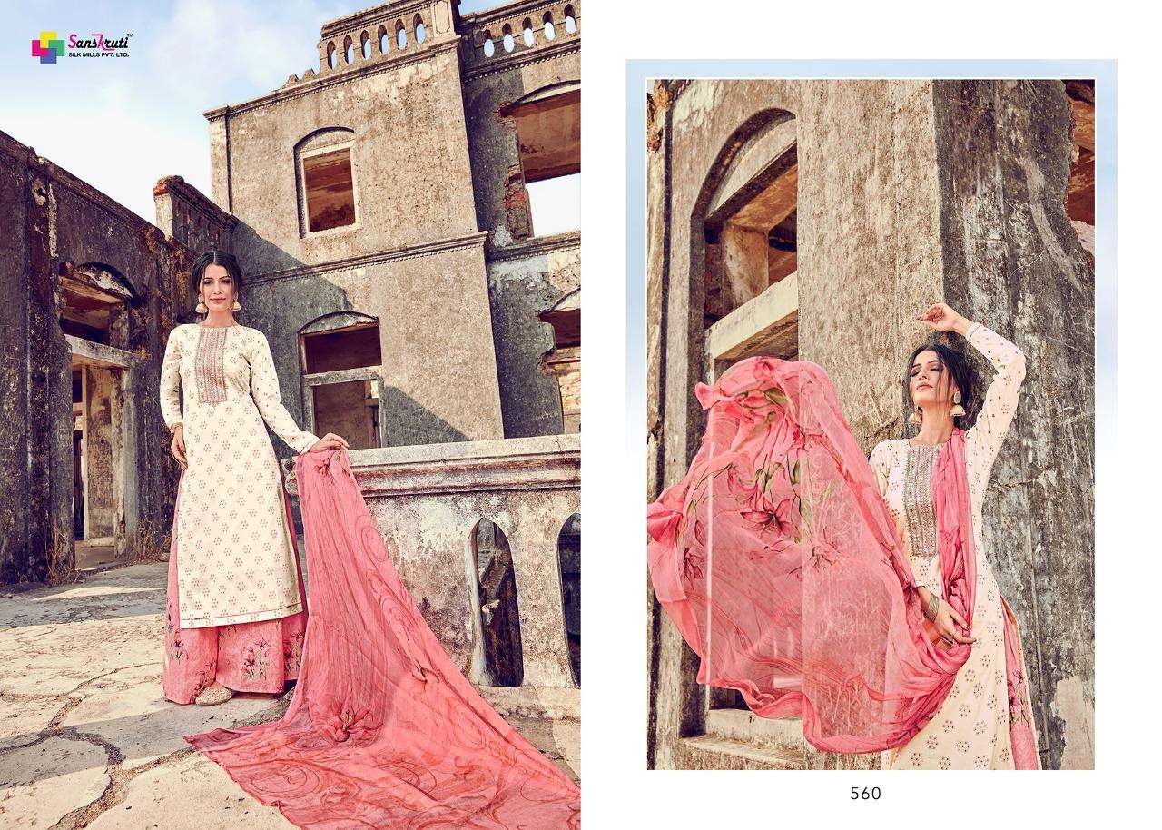 BEENISH BY SANSKRUTI SILK MILLS 555 TO 564 SERIES BEAUTIFUL STYLISH SHARARA SUITS FANCY COLORFUL CASUAL WEAR & ETHNIC WEAR & READY TO WEAR PURE AZ COTTON FINE JAM SILK DIGITAL PRINTING DRESSES AT WHOLESALE PRICE